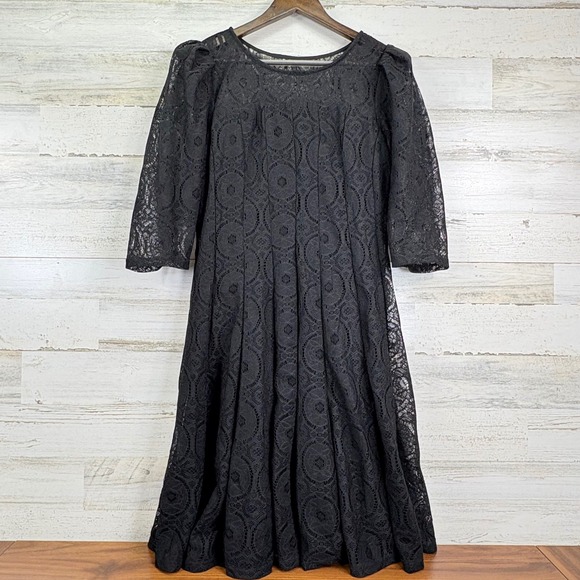 Rabbit Rabbit Rabbit Designs Black Lace Dress Size 14 Cocktail Party Puff Sleeve - Picture 1 of 12